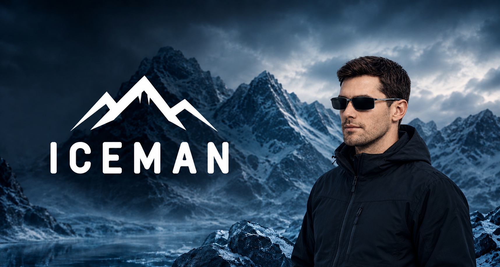Homem usando óculos ICEMAN diante de uma paisagem de montanhas